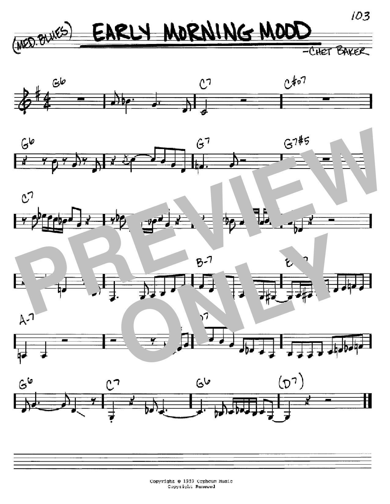 Learn to play Chet Baker Early Morning Mood sheet music for Real Book – Melody & Chords – C Instruments in minutes. Price: 5.9900$ Chet Baker Early Morning Mood sheet music notes and chords arranged for Real Book – Melody & Chords – C Instruments