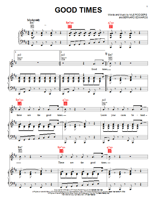 Chic Good Times sheet music notes and chords. Download Printable PDF.