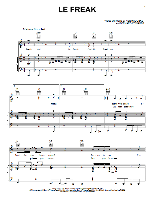 Chic Le Freak sheet music notes and chords. Download Printable PDF.