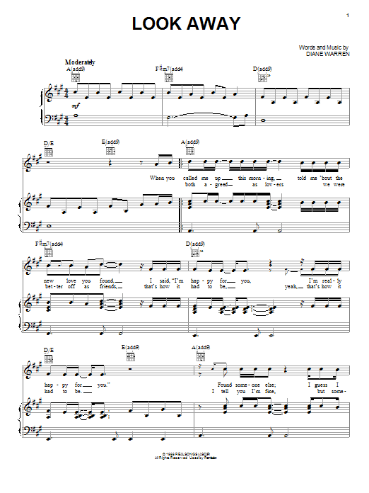 Learn to play Chicago Look Away sheet music for Piano, Vocal & Guitar Chords (Right-Hand Melody) in minutes. Price: 7.8900$ Chicago Look Away sheet music notes and chords arranged for Piano, Vocal & Guitar Chords (Right-Hand Melody)