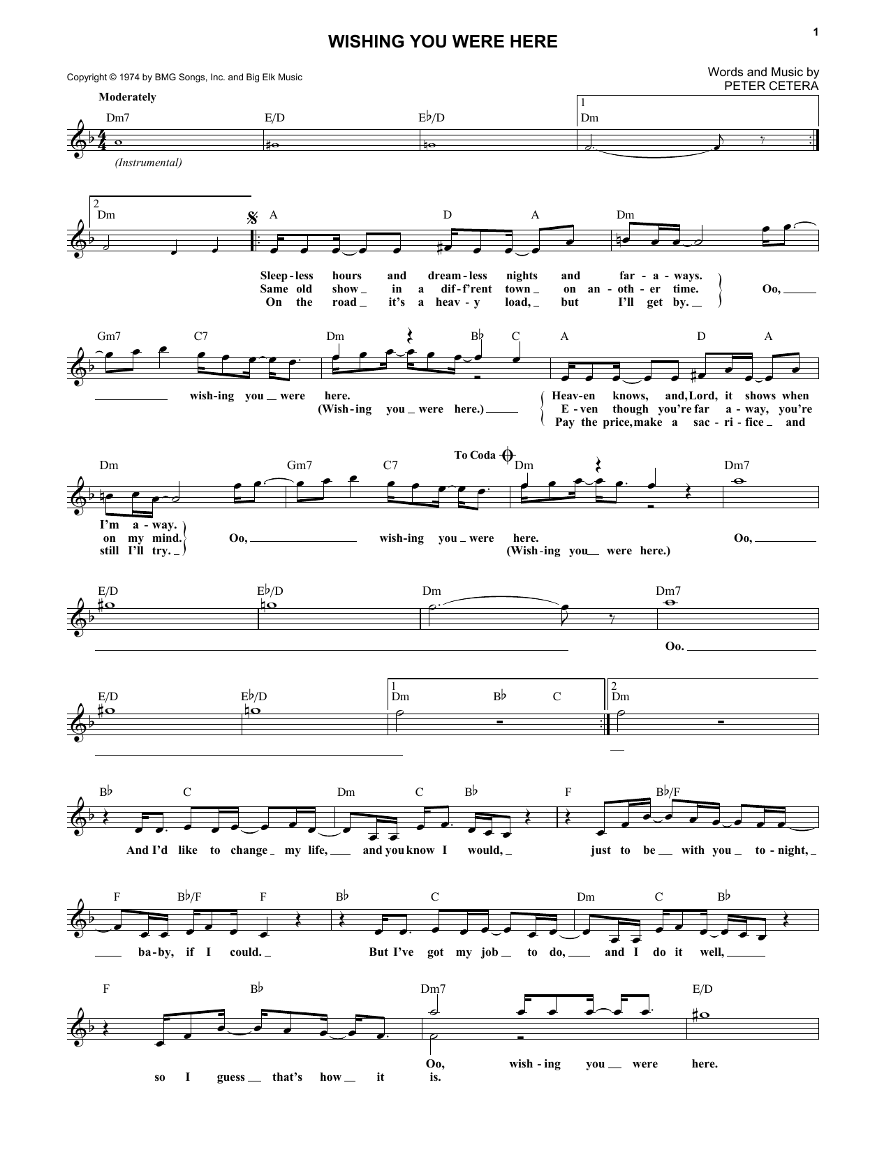 Chicago Wishing You Were Here sheet music notes and chords. Download Printable PDF.