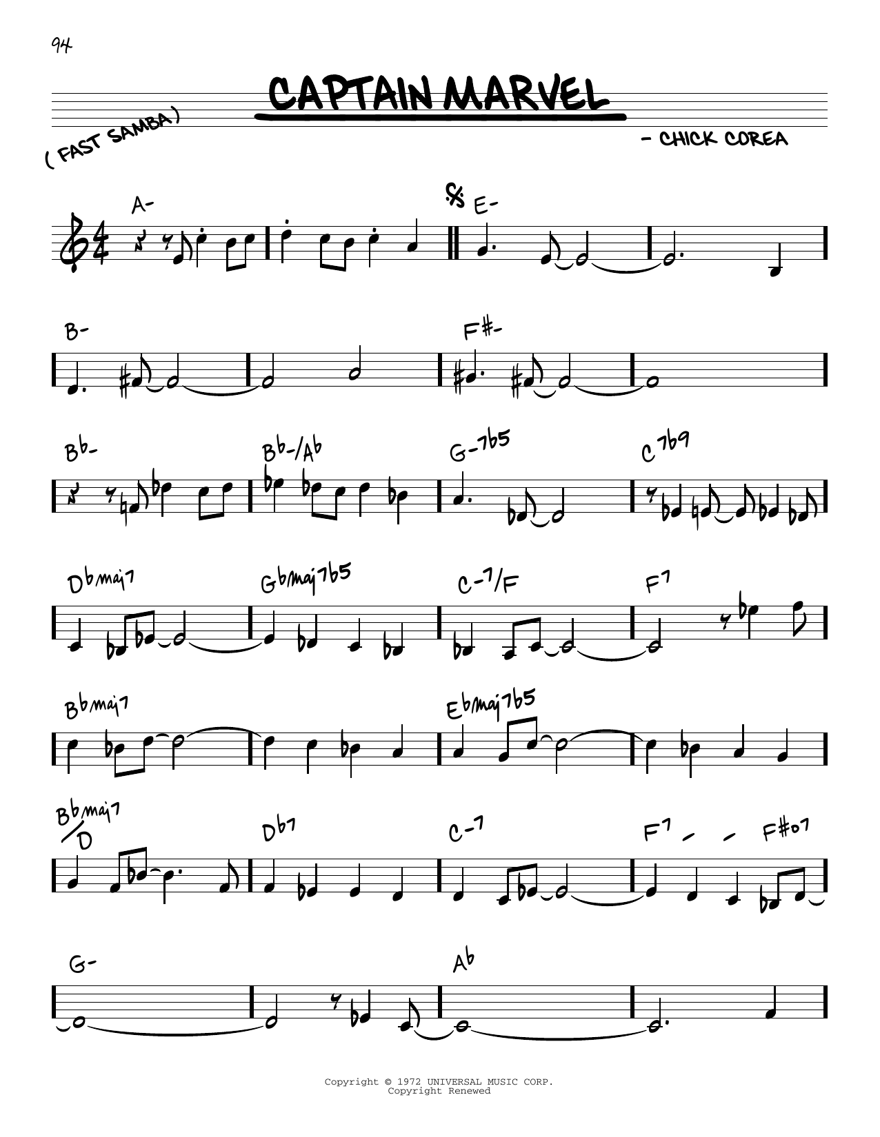 Chick Corea Captain Marvel sheet music notes and chords. Download Printable PDF.