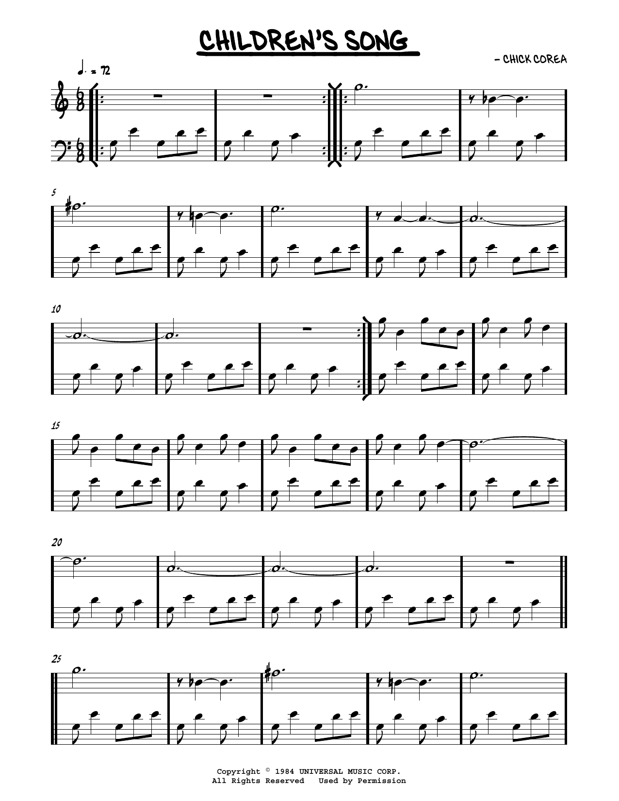 Chick Corea Children's Song No. 1 sheet music notes and chords. Download Printable PDF.