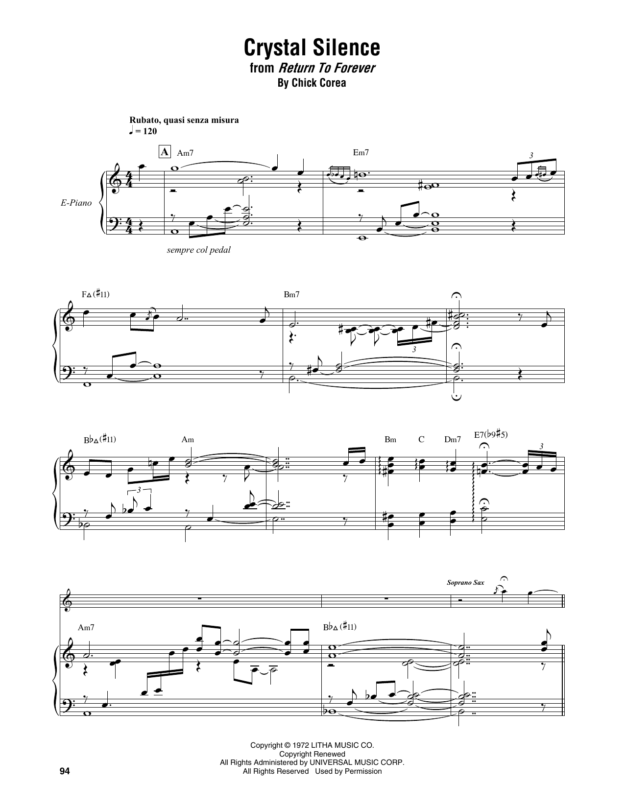 Chick Corea Crystal Silence sheet music notes and chords. Download Printable PDF.