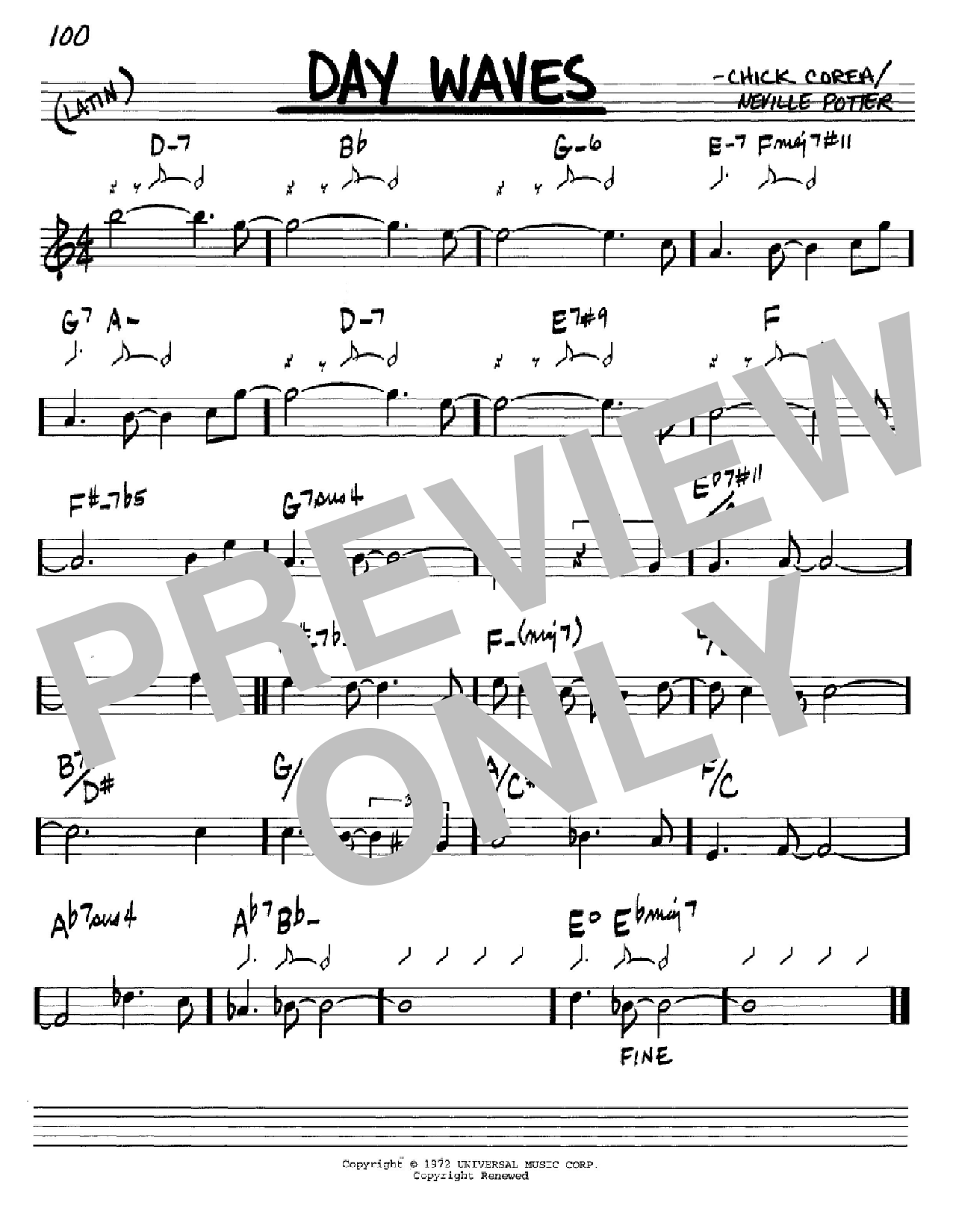 Learn to play Chick Corea Day Waves sheet music for Real Book – Melody & Chords – Bass Clef Instruments in minutes. Price: 5.9900$ Chick Corea Day Waves sheet music notes and chords arranged for Real Book – Melody & Chords – Bass Clef Instruments