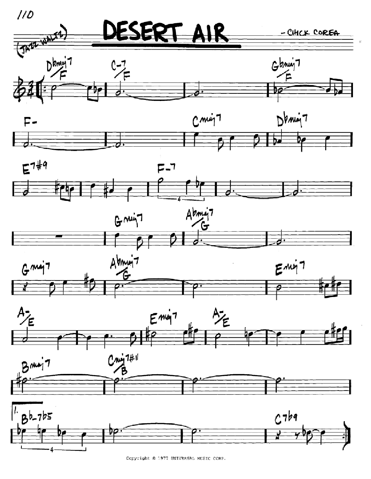 Learn to play Chick Corea Desert Air sheet music for Real Book – Melody & Chords – Eb Instruments in minutes. Price: 5.9900$ Chick Corea Desert Air sheet music notes and chords arranged for Real Book – Melody & Chords – Eb Instruments