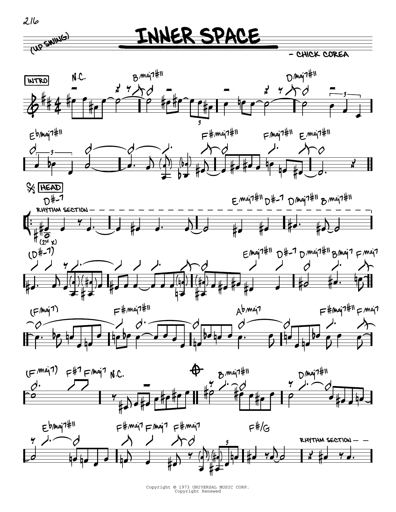 Learn to play Chick Corea Inner Space sheet music for Real Book – Melody & Chords in minutes. Price: 5.9900$ Chick Corea Inner Space sheet music notes and chords arranged for Real Book – Melody & Chords