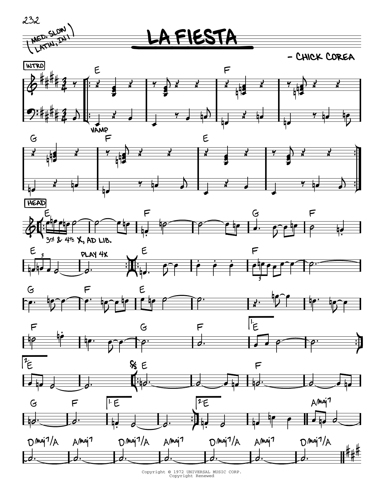 Chick Corea La Fiesta sheet music notes and chords. Download Printable PDF.