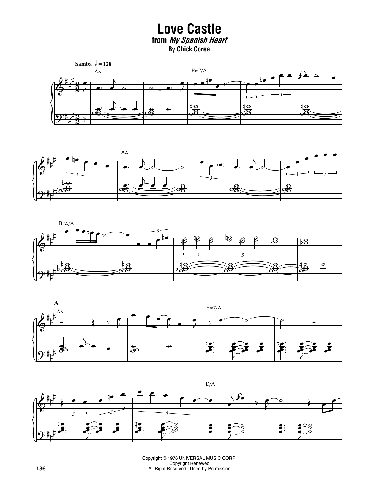 Chick Corea Love Castle sheet music notes and chords arranged for Piano Transcription