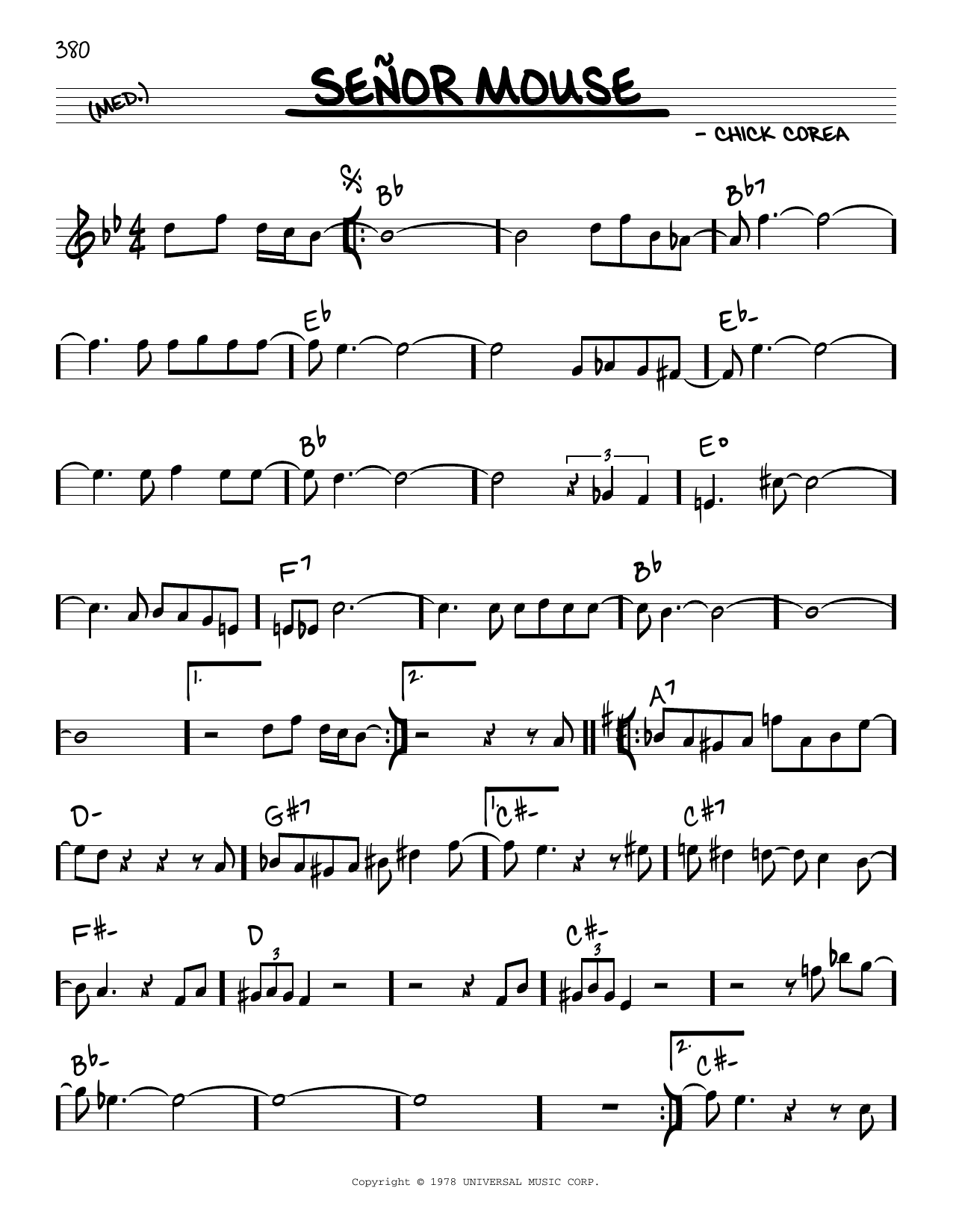 Learn to play Chick Corea Señor Mouse sheet music for Real Book – Melody & Chords in minutes. Price: 5.9900$ Chick Corea Señor Mouse sheet music notes and chords arranged for Real Book – Melody & Chords