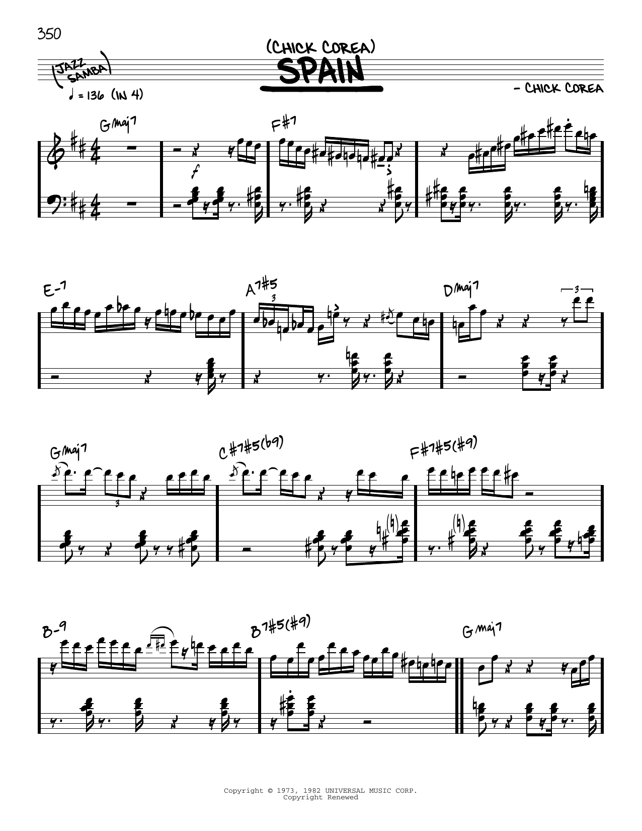 Chick Corea Spain (solo only) sheet music notes and chords. Download Printable PDF.