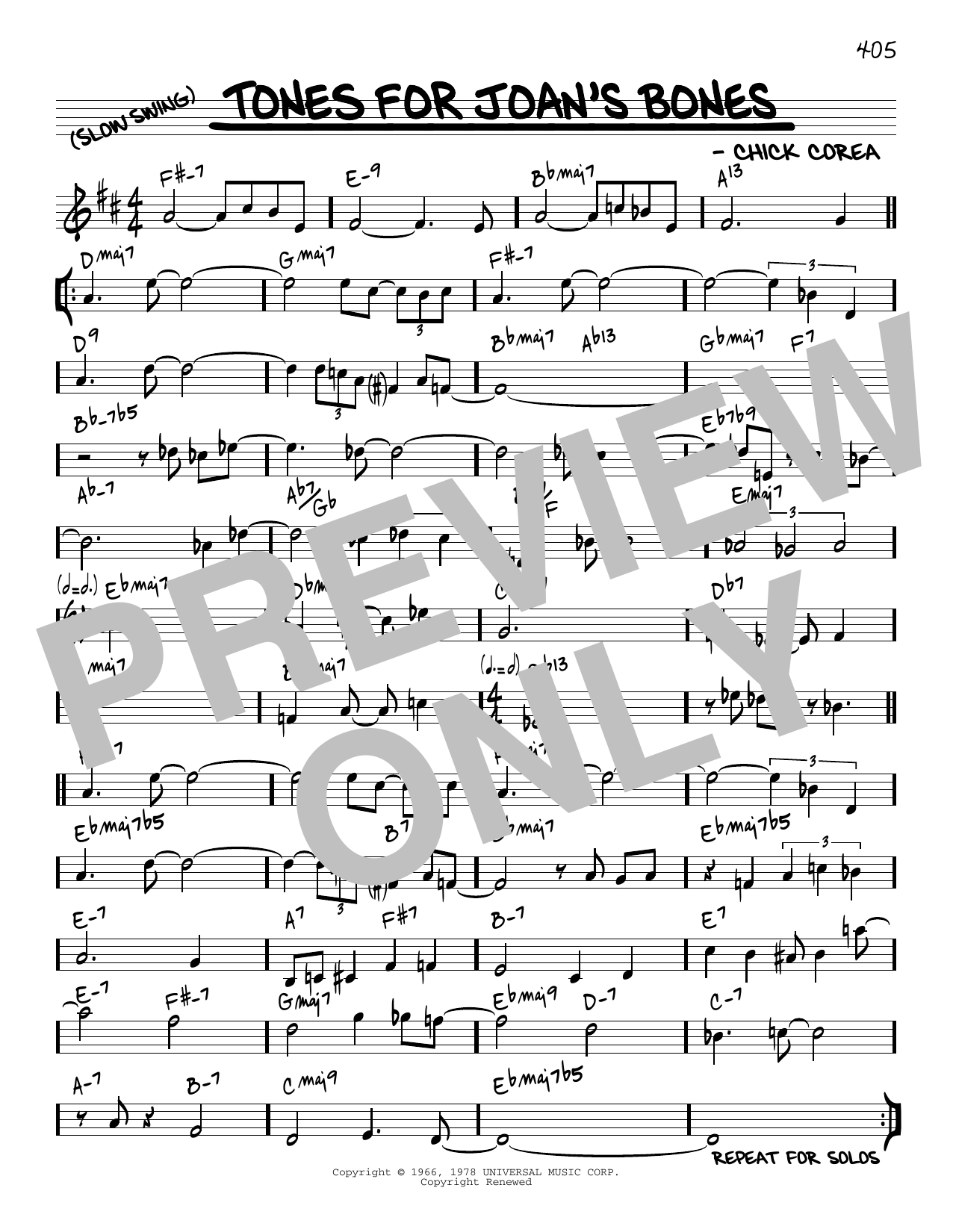 Chick Corea Tones For Joan's Bones [Reharmonized version] (arr. Jack Grassel) sheet music notes and chords arranged for Real Book – Melody & Chords