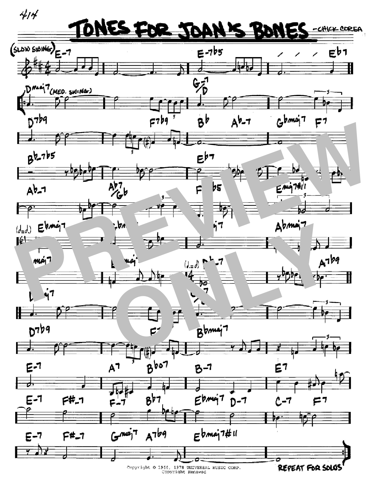 Chick Corea Tones For Joan's Bones sheet music notes and chords. Download Printable PDF.