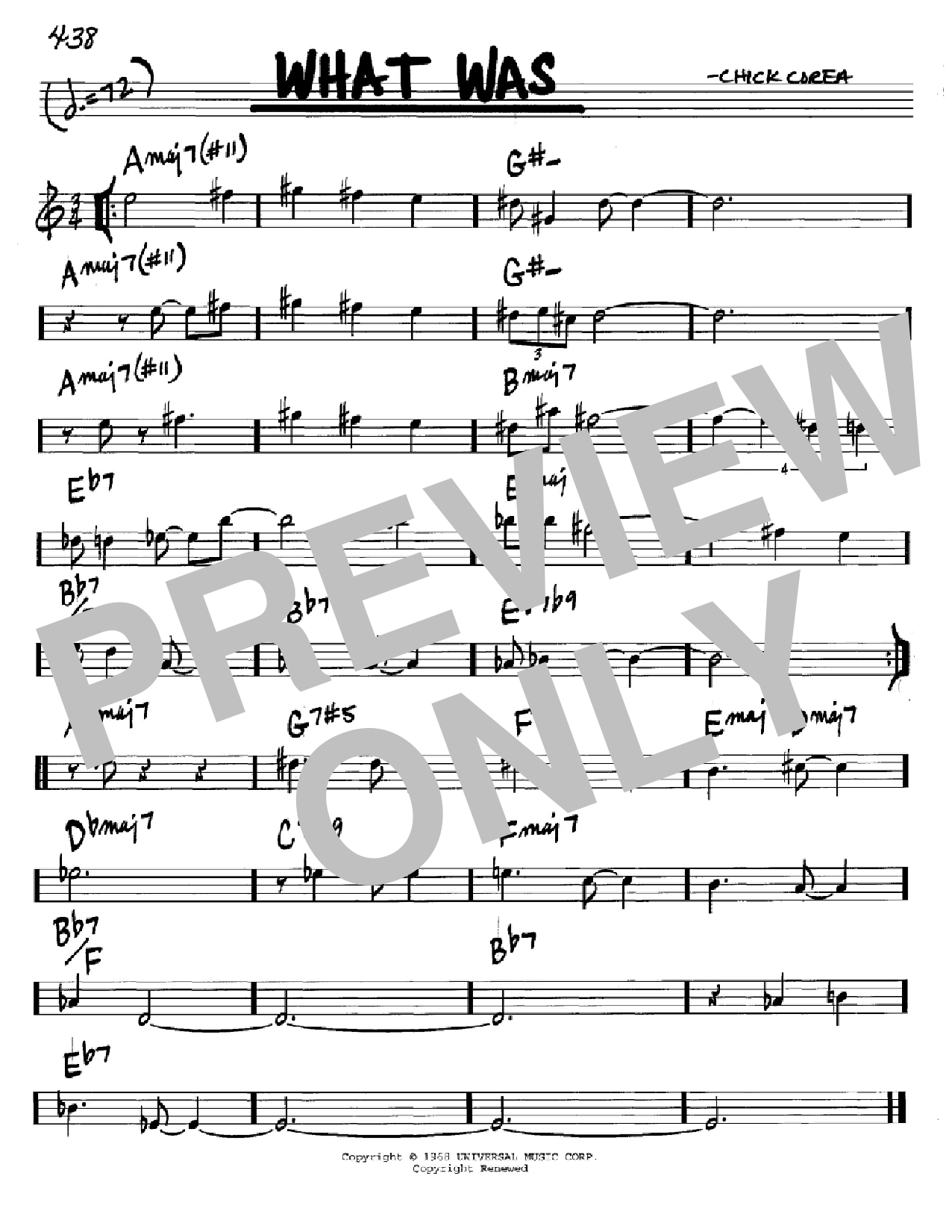 Learn to play Chick Corea What Was sheet music for Real Book – Melody & Chords – Eb Instruments in minutes. Price: 5.9900$ Chick Corea What Was sheet music notes and chords arranged for Real Book – Melody & Chords – Eb Instruments