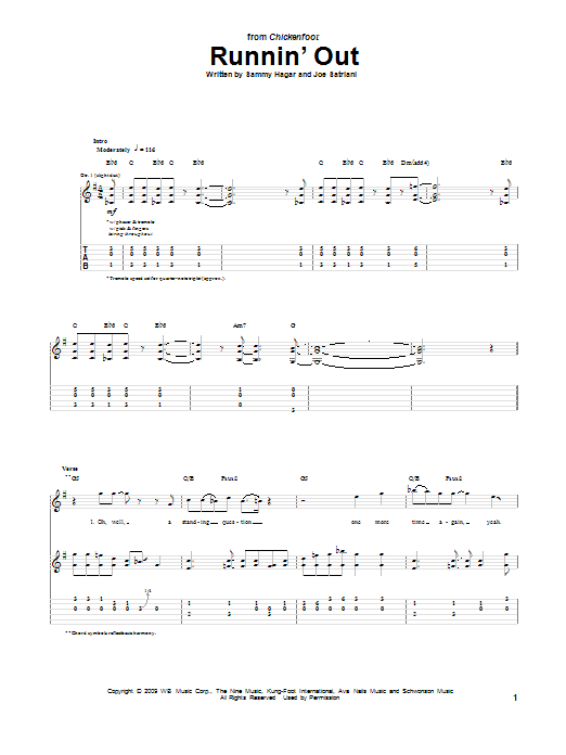 Learn to play Chickenfoot Runnin' Out sheet music for Guitar Tab in minutes. Price: 7.8900$ Chickenfoot Runnin' Out sheet music notes and chords arranged for Guitar Tab