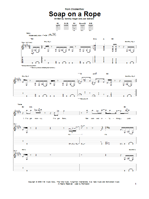 Learn to play Chickenfoot Soap On A Rope sheet music for Guitar Tab in minutes. Price: 7.8900$ Chickenfoot Soap On A Rope sheet music notes and chords arranged for Guitar Tab