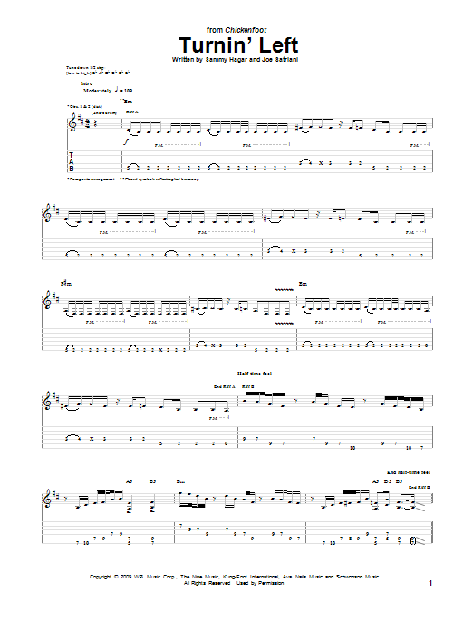 Learn to play Chickenfoot Turnin' Left sheet music for Guitar Tab in minutes. Price: 7.8900$ Chickenfoot Turnin' Left sheet music notes and chords arranged for Guitar Tab