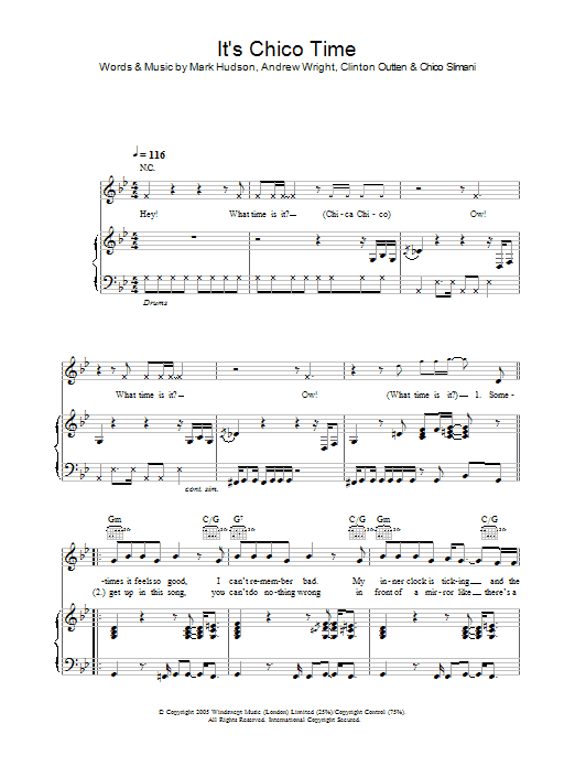 Learn to play Chico Slimani It's Chico Time sheet music for Piano, Vocal & Guitar Chords in minutes. Price: 7.8900$ Chico Slimani It's Chico Time sheet music notes and chords arranged for Piano, Vocal & Guitar Chords