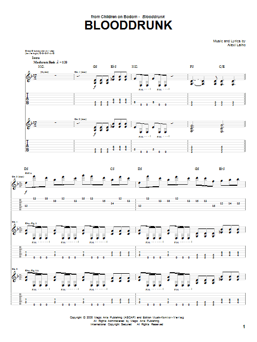 Learn to play Children Of Bodom Blooddrunk sheet music for Guitar Tab in minutes. Price: 7.8900$ Children Of Bodom Blooddrunk sheet music notes and chords arranged for Guitar Tab