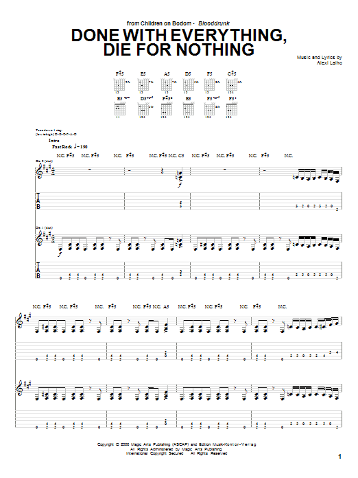 Learn to play Children Of Bodom Done With Everything, Die For Nothing sheet music for Guitar Tab in minutes. Price: 7.8900$ Children Of Bodom Done With Everything, Die For Nothing sheet music notes and chords arranged for Guitar Tab