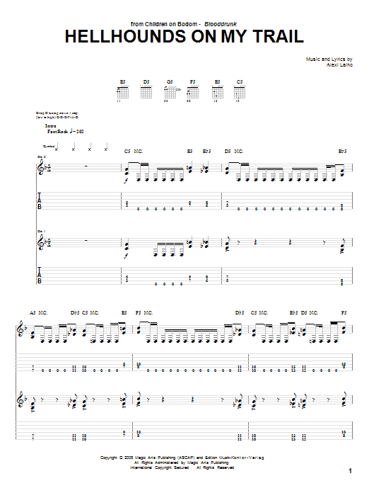 Learn to play Children Of Bodom Hellhounds On My Trail sheet music for Guitar Tab in minutes. Price: 7.8900$ Children Of Bodom Hellhounds On My Trail sheet music notes and chords arranged for Guitar Tab