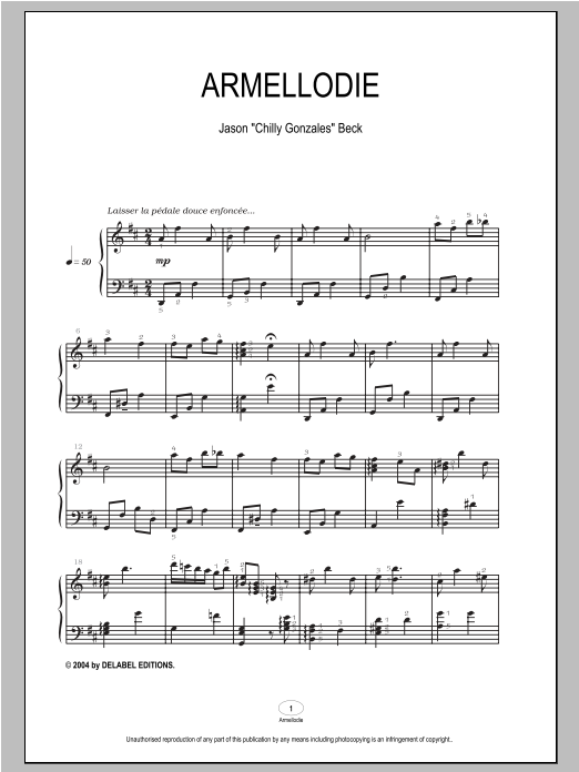 Chilly Gonzales Armellodie sheet music notes and chords. Download Printable PDF.