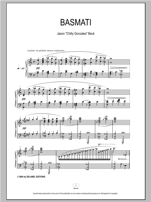Learn to play Chilly Gonzales Basmati sheet music for Piano Solo in minutes. Price: 7.8900$ Chilly Gonzales Basmati sheet music notes and chords arranged for Piano Solo