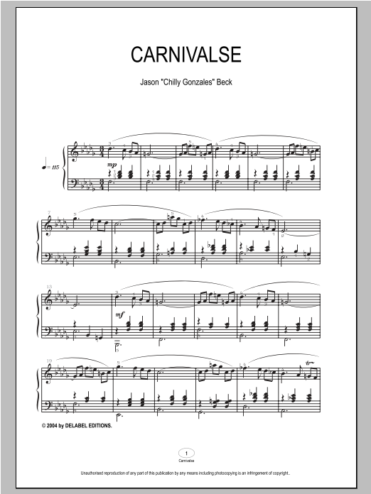 Chilly Gonzales Carnivalse sheet music notes and chords. Download Printable PDF.