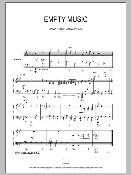 Learn to play Chilly Gonzales Empty Music sheet music for Piano Solo in minutes. Price: 7.8900$ Chilly Gonzales Empty Music sheet music notes and chords arranged for Piano Solo
