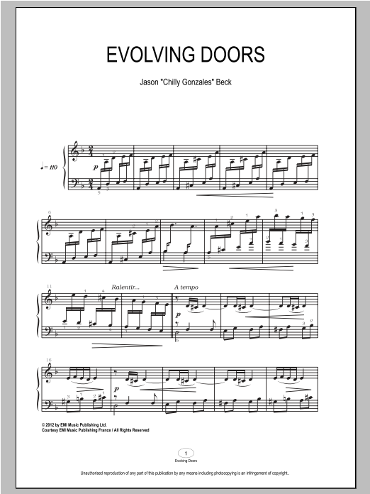 Chilly Gonzales Evolving Doors sheet music notes and chords. Download Printable PDF.