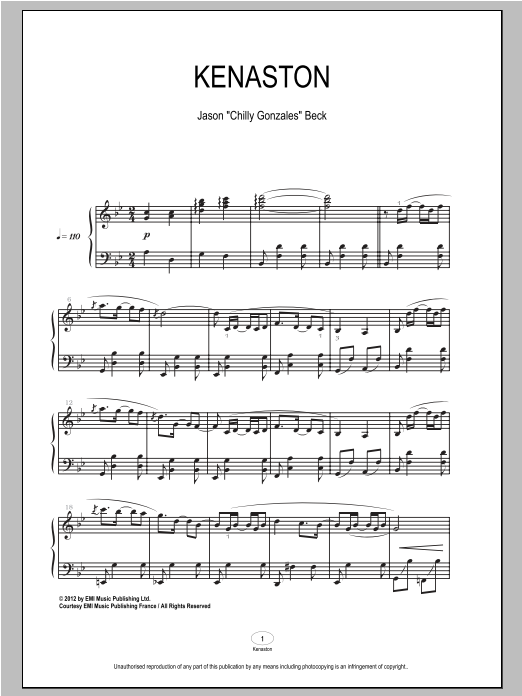 Chilly Gonzales Kenaston sheet music notes and chords. Download Printable PDF.