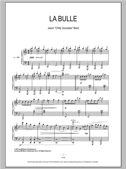 Chilly Gonzales La Bulle sheet music notes and chords. Download Printable PDF.