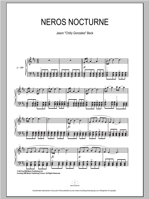 Chilly Gonzales Neros Nocturne sheet music notes and chords. Download Printable PDF.