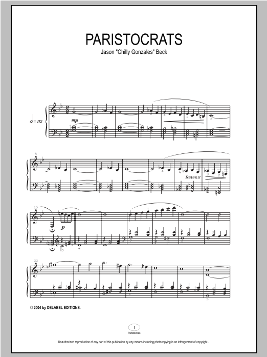 Chilly Gonzales Paristocrats sheet music notes and chords. Download Printable PDF.