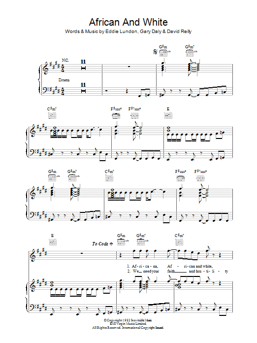 Learn to play China Crisis African And White sheet music for Piano, Vocal & Guitar Chords in minutes. Price: 7.8900$ China Crisis African And White sheet music notes and chords arranged for Piano, Vocal & Guitar Chords