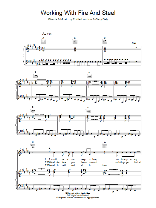 China Crisis Working With Fire And Steel sheet music notes and chords arranged for Piano, Vocal & Guitar Chords