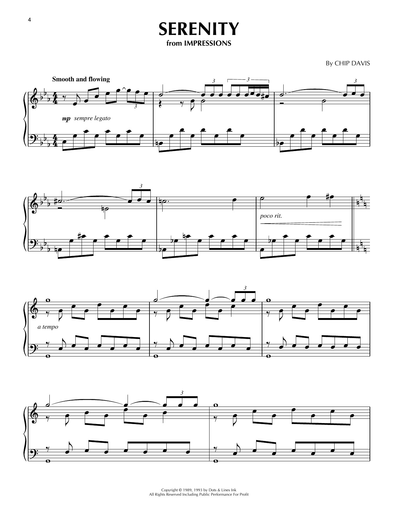 Learn to play Chip Davis Serenity sheet music for Piano Solo in minutes. Price: 7.8900$ Chip Davis Serenity sheet music notes and chords arranged for Piano Solo