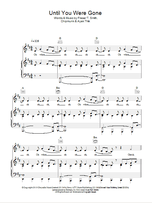 Chipmunk Until You Were Gone (feat. Esmée Denters) sheet music notes and chords arranged for Piano, Vocal & Guitar Chords