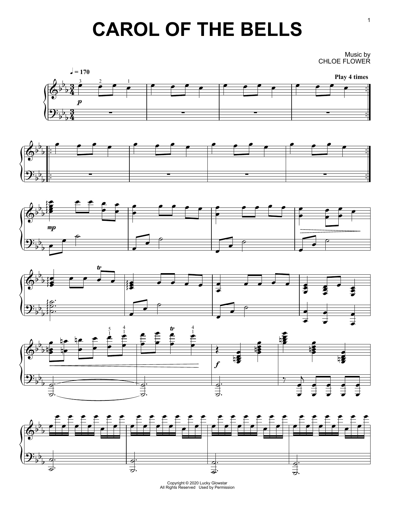 Chloe Flower Carol Of The Bells sheet music notes and chords. Download Printable PDF.