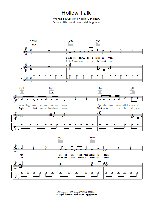 Choir Of Young Believers Hollow Talk sheet music notes and chords. Download Printable PDF.