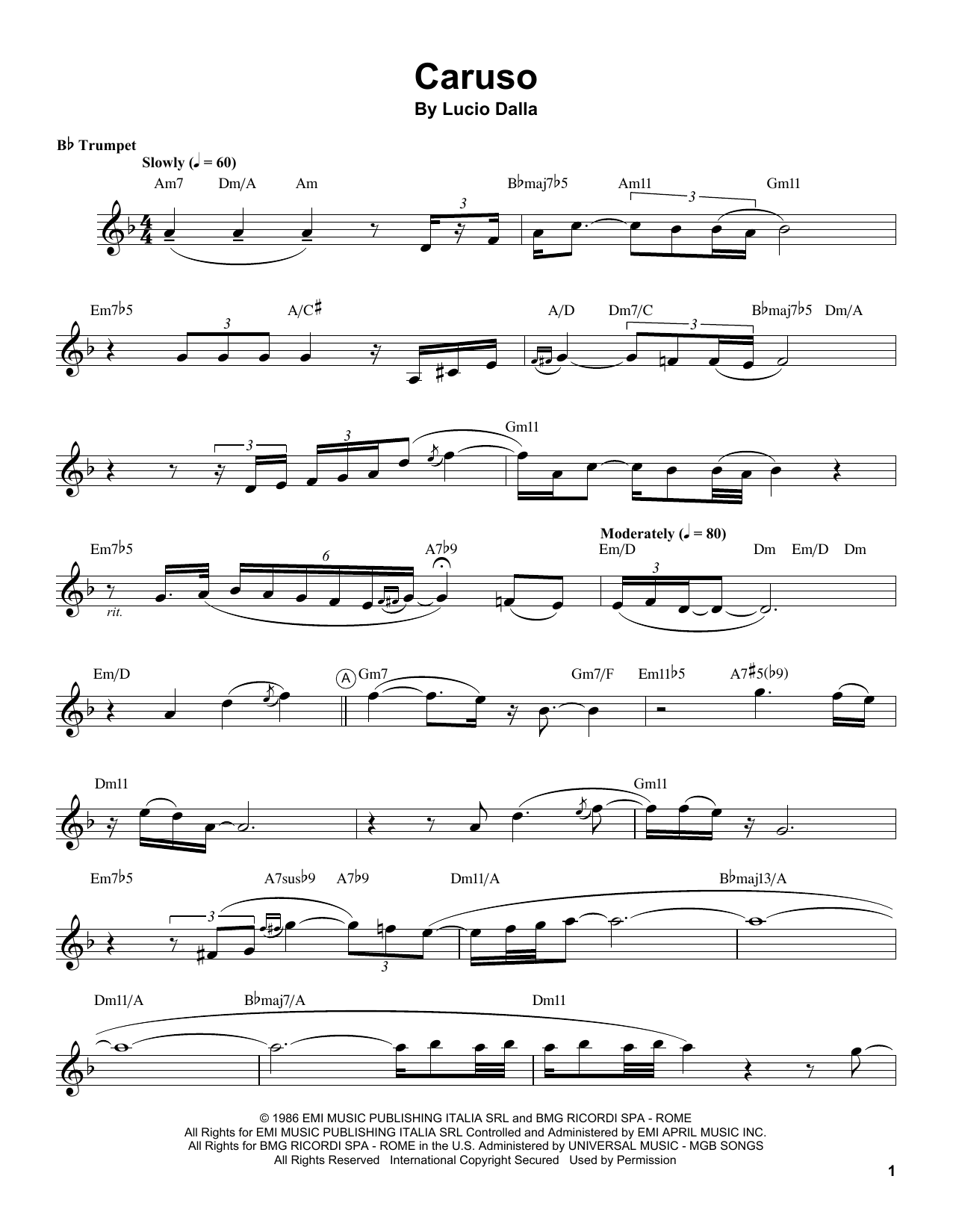 Chris Botti Caruso sheet music notes and chords. Download Printable PDF.