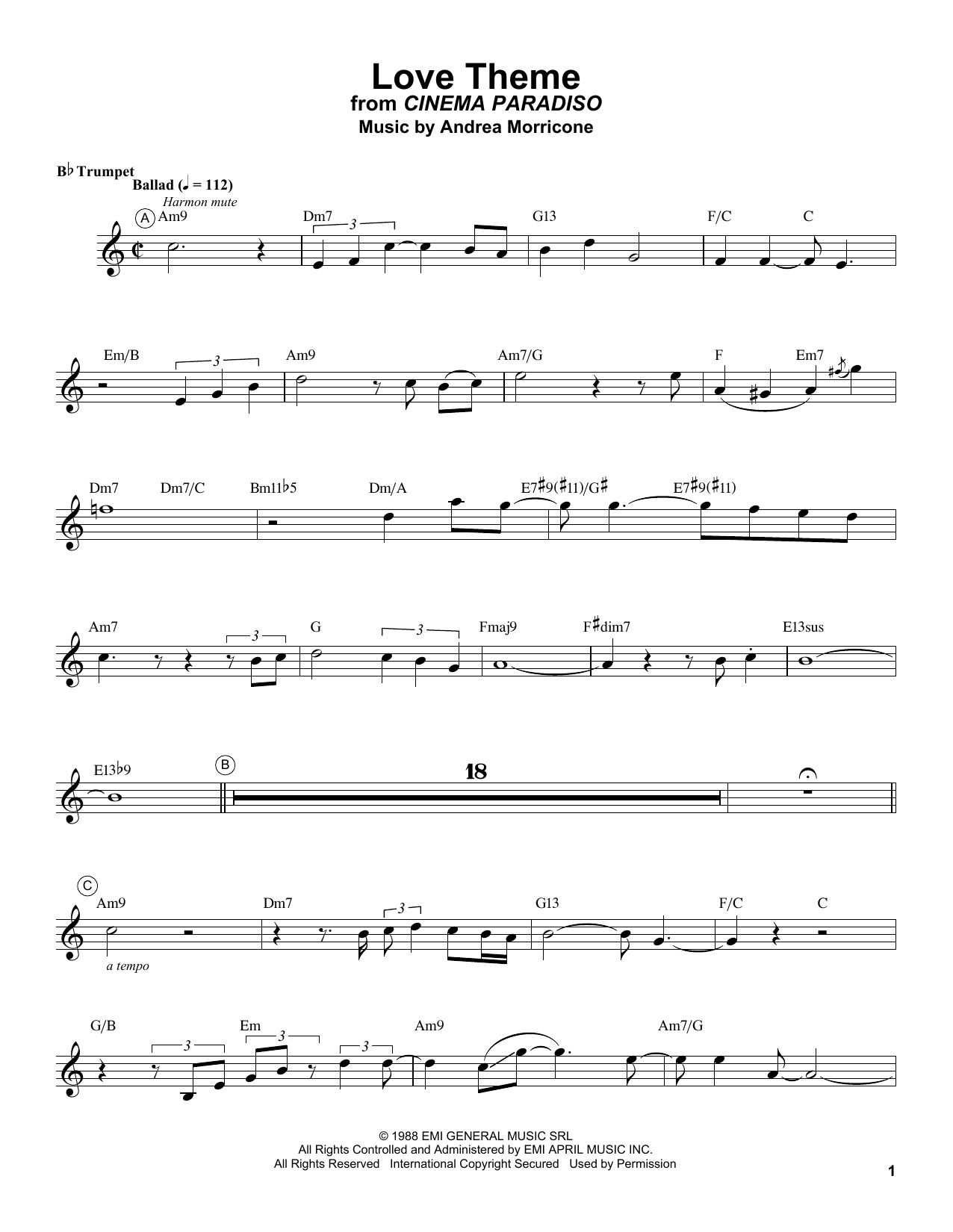 Chris Botti Love Theme (Tema D'Amore) sheet music notes and chords. Download Printable PDF.