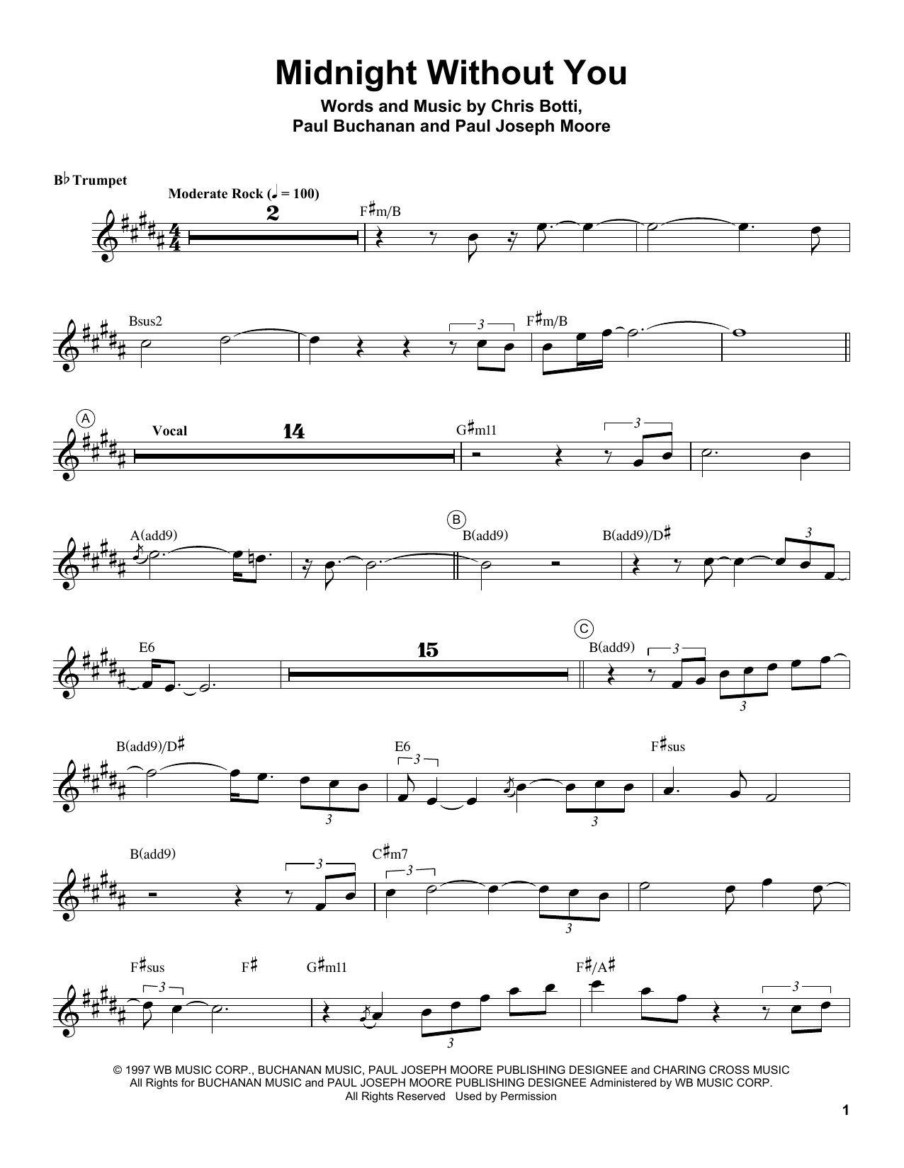 Chris Botti Midnight Without You sheet music notes and chords. Download Printable PDF.