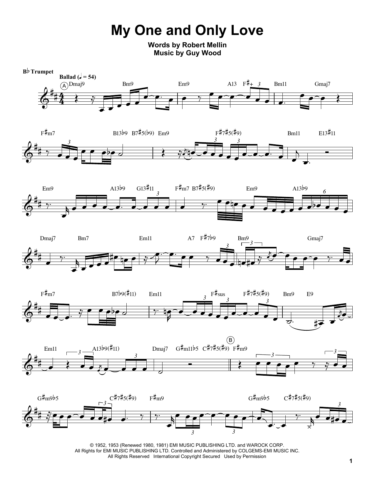 Chris Botti My One And Only Love sheet music notes and chords. Download Printable PDF.