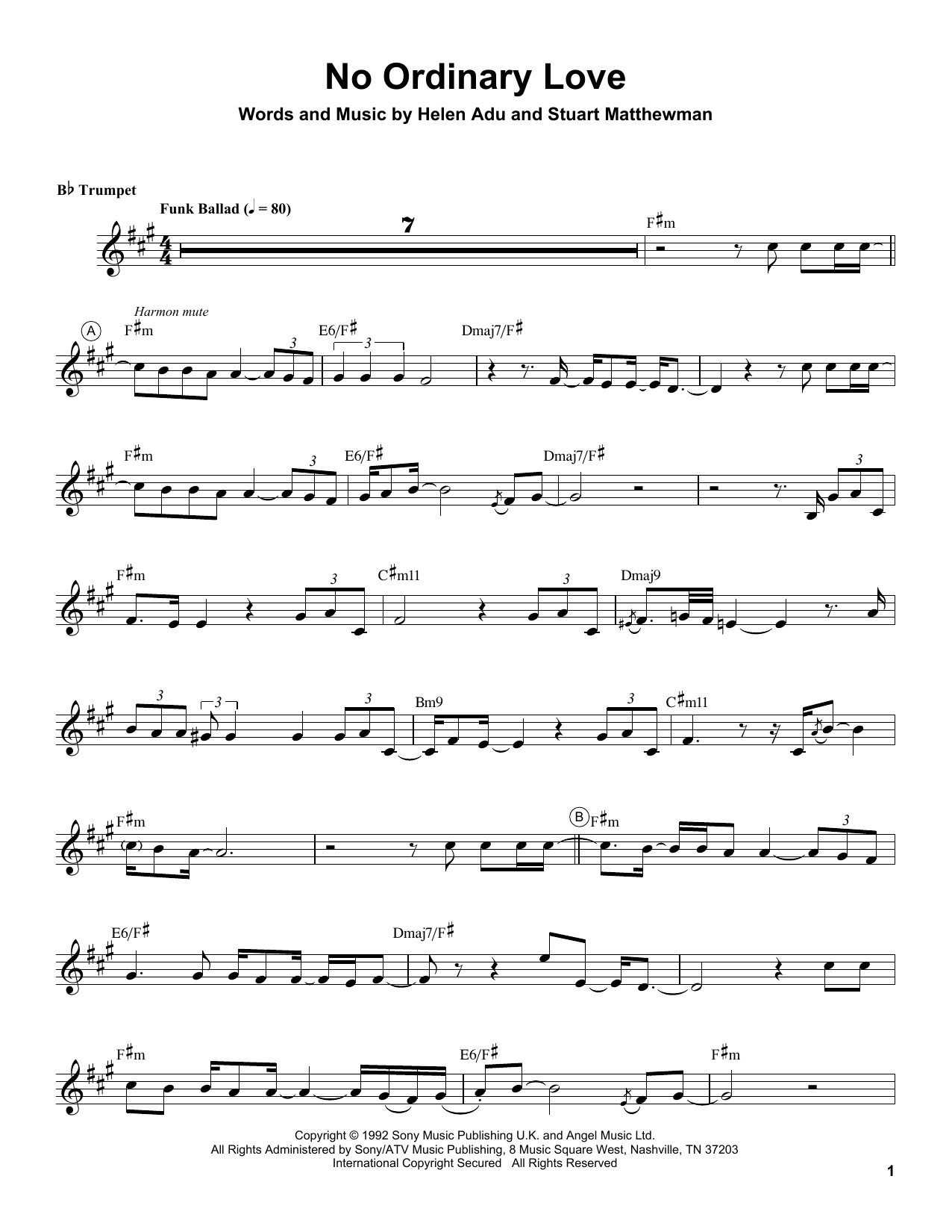 Chris Botti No Ordinary Love sheet music notes and chords. Download Printable PDF.