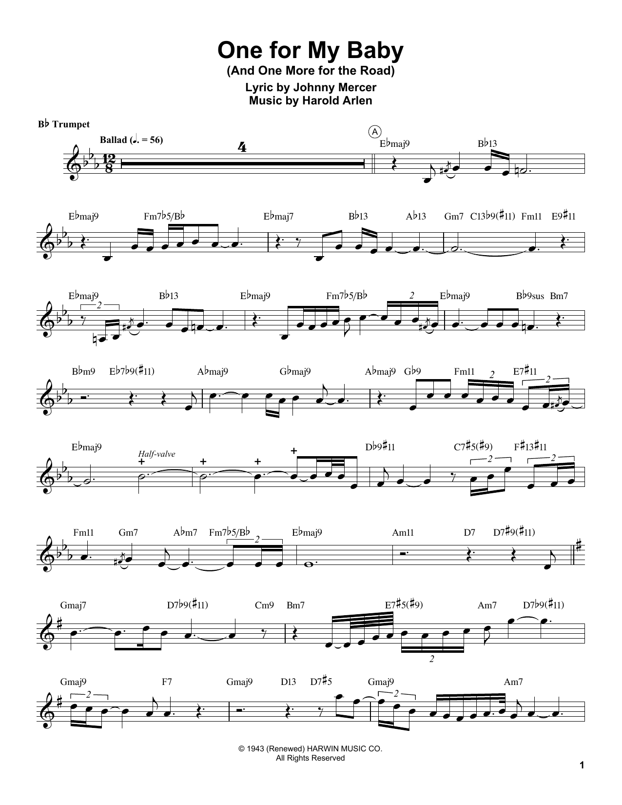 Chris Botti One For My Baby (And One More For The Road) sheet music notes and chords. Download Printable PDF.