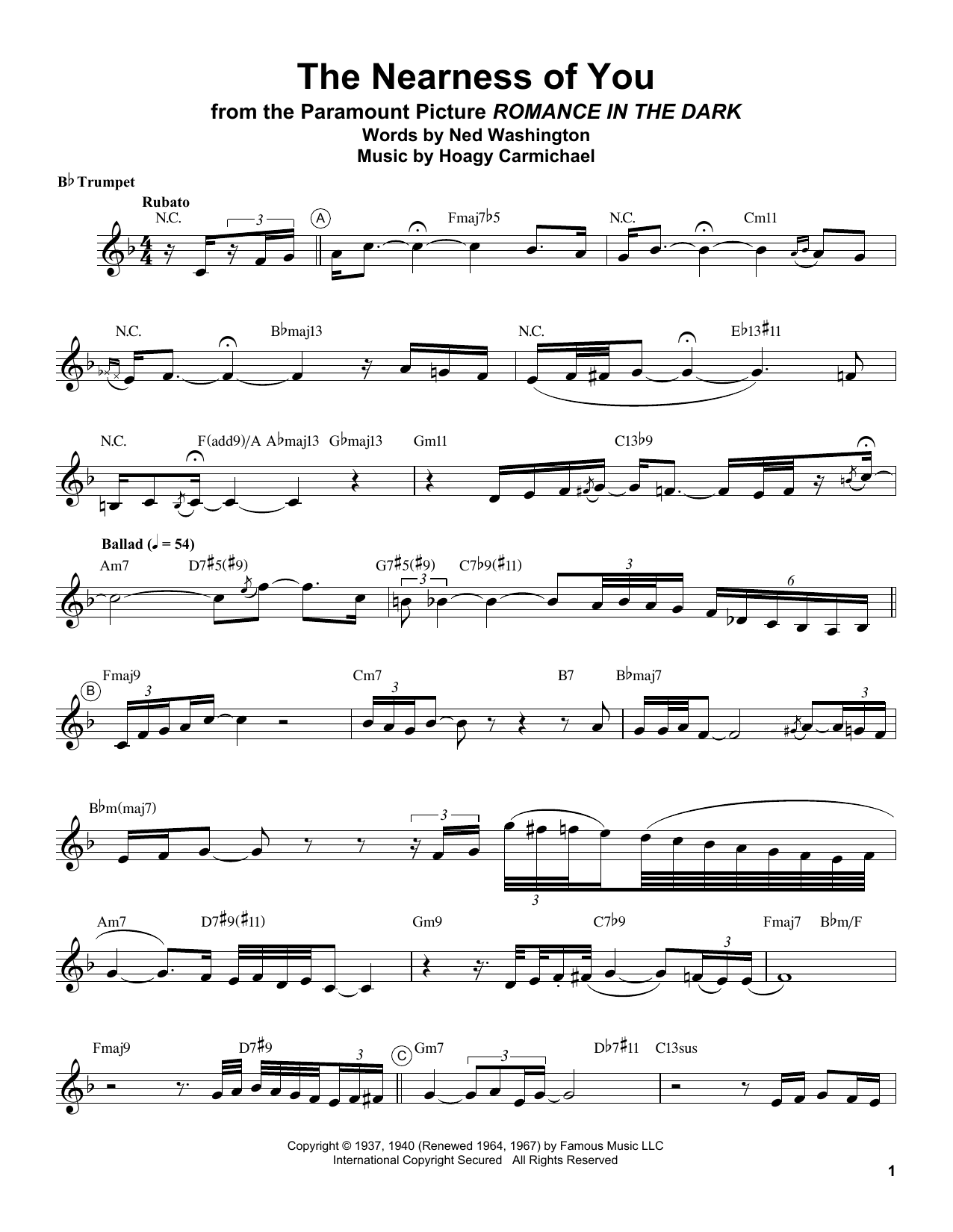 Chris Botti The Nearness Of You sheet music notes and chords. Download Printable PDF.