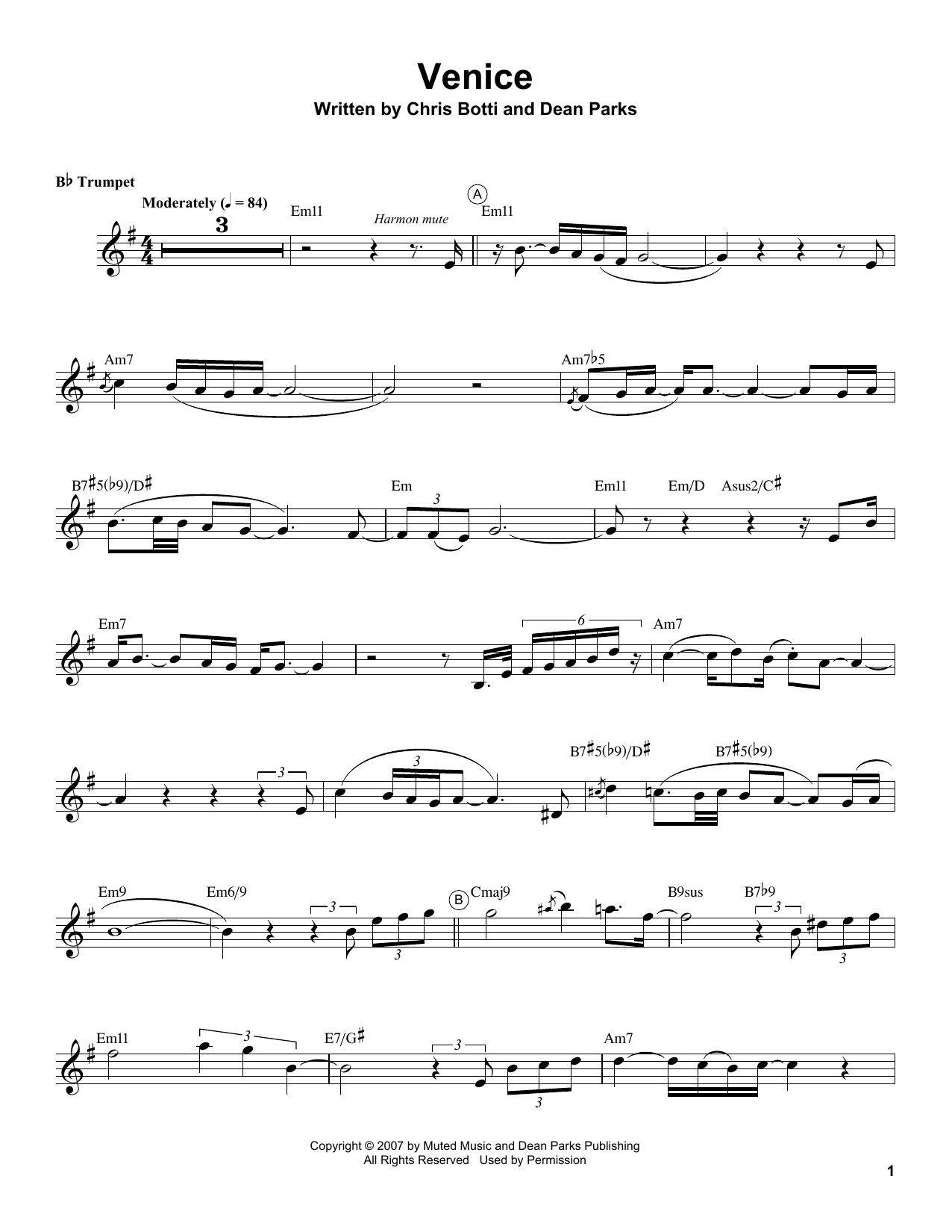 Chris Botti Venice sheet music notes and chords. Download Printable PDF.