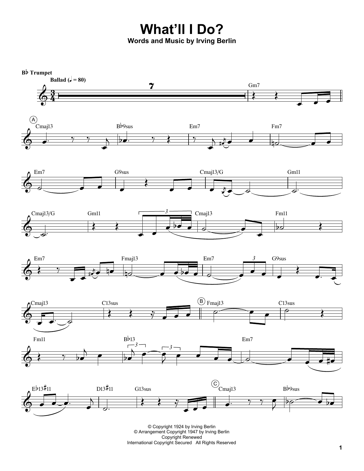 Chris Botti What'll I Do? sheet music notes and chords. Download Printable PDF.