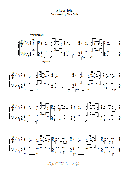 Chris Butler Slow Mo sheet music notes and chords arranged for Piano Solo